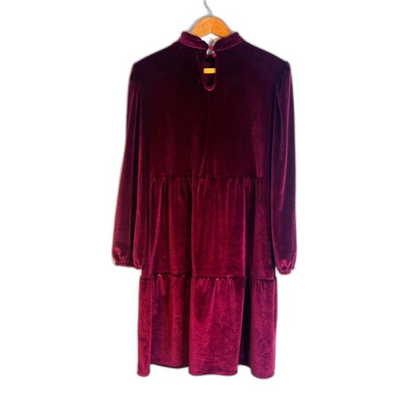 Ophelia Roe Red Velvet Velour Long Sleeve Aline Tiered Ruffle Dress Size Small - Picture 2 of 13